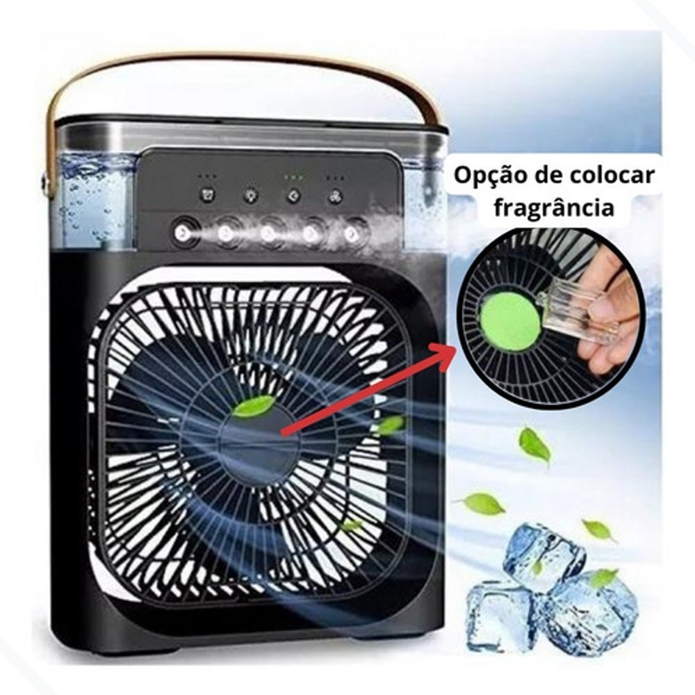 Ventilador de Mesa C/ Umidificador Climatizador Frio Usb Led Genérico Preto - 3