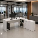 Ver imagem 1 de Mesa de Escritório Pedestal Presidente em L 190x160cm Executiva Tampo 30mm Armário Lateral 3 Gavetas