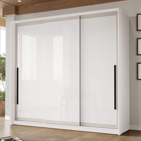 Guarda Roupa Casal 220cm com 3 Portas de Correr e 4 Gavetas 240837 Valência Politorno Móveis