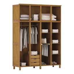 Guarda-roupa Grécia Casal Mel com Espelho 8 Portas 3 Gavetas e Maleiro Madeira Maciça de Pinus - Cav - 2