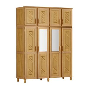 Guarda-roupa Grécia Casal Mel com Espelho 8 Portas 3 Gavetas e Maleiro Madeira Maciça de Pinus - Cav