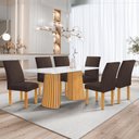 Ver imagem 1 de Conjunto Sala de Jantar Stella 6 Lugares Tampo Vidro Cadeiras Veludo Marrom 170cm Cel Móveis