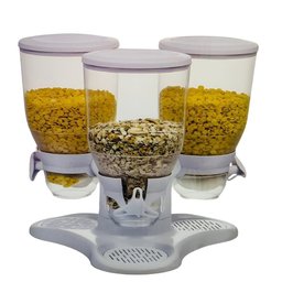 Dispenser de Cereais Triplo Giratório – Porta Mantimentos e Alimentos, Grãos, com 3 Potes, Ideal Par - 2