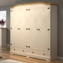 Ver imagem 1 de Guarda-Roupa de Casal 4 Portas e 2 Gavetas em Madeira Maciça e MDF Smile Creme/Carvalho – Straub Web