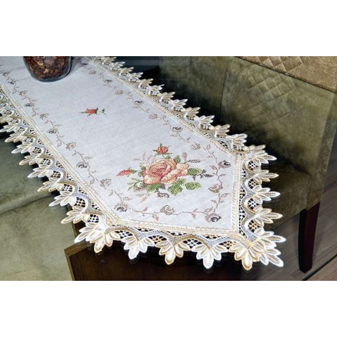 Caminho de Mesa com Flores Marrom - 1,80 M Arte & Tear