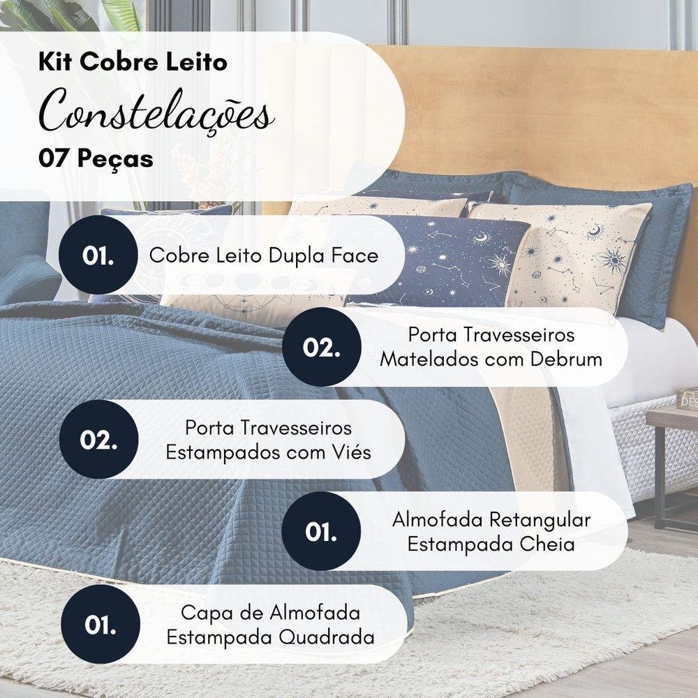 Edredom Constelações Azul Marinho com Almofadas Casal 07 Peças 300 Fios 100% Algodão Original - 2