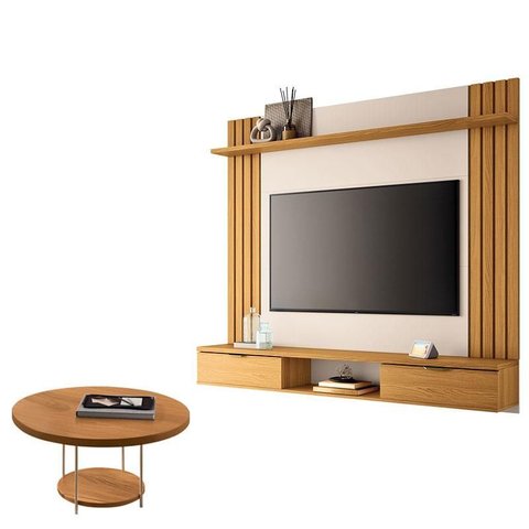 Painel para Tv Suspenso Solus e Mesa de Centro Sky Cinamomo Off White – Hb Móveis