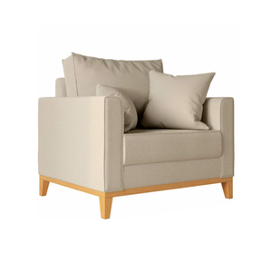 Poltrona Beny 80cm Base de Madeira Linho
