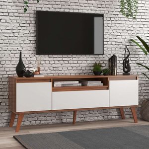 Rack 150cm Mdf Nogal com Branco Dallas - On Móveis