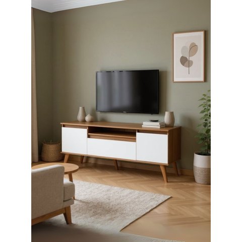 Rack 150cm MDF Freijo com Branco Dallas - On Móveis