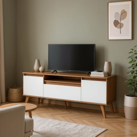 Rack 150cm MDF Freijo com Branco Dallas - On Móveis