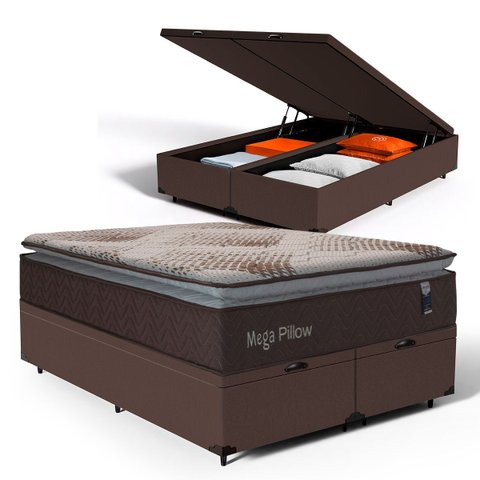 Cama Box Baú com Colchão de Espuma Mega Pillow Queen 158 Cm