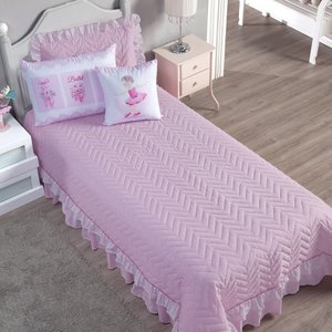 Cobre Leito Com Babado Bordado Ballet Solteiro 5 Peças - Rosa AQUARELA ENXOVAIS