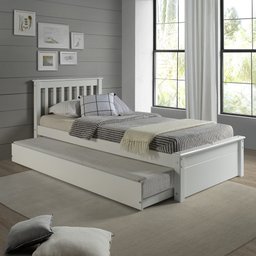 Conjunto Cama Solteiro Inglesa com Cama Auxiliar em Madeira Maciça Mv Outlet Branco - 1