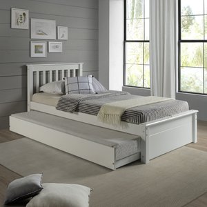 Conjunto Cama Solteiro Inglesa com Cama Auxiliar em Madeira Maciça Mv Outlet Branco