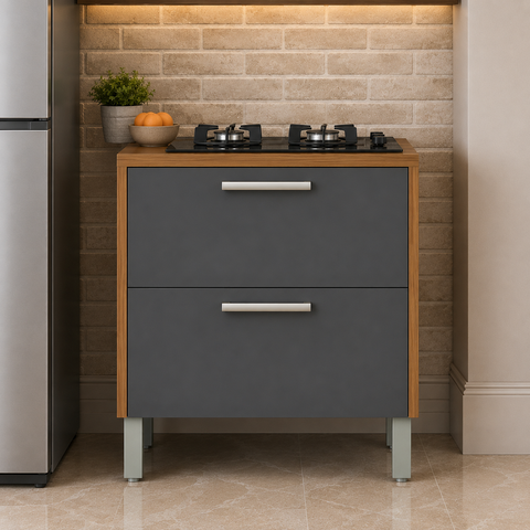 Balcão para Cooktop Modular Burguesa 1 Porta 1 Gaveta Freijó/Grafite - Nesher