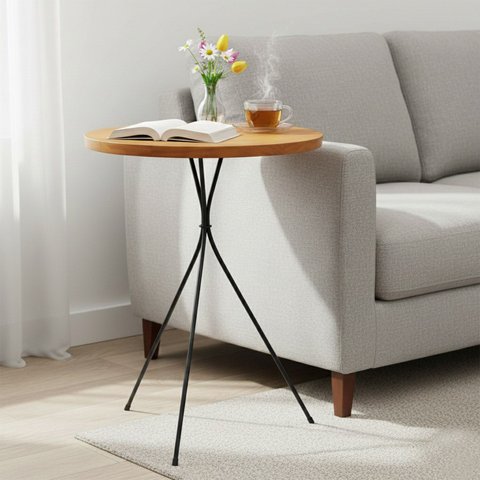 Apoio Mesa Sala 45cm Mesinha Lateral Sofá Metal Madeira