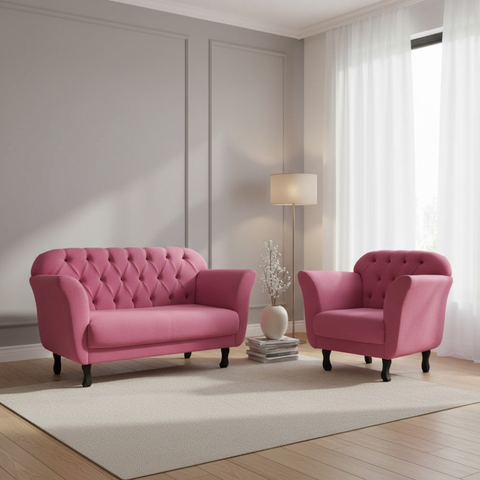 Kit Namoradeira + 1 Poltrona Decorativa Dália Veludo Rosa