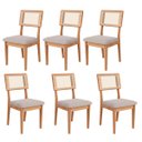 Ver imagem 1 de Kit 6 Cadeiras Estofadas com Encosto de Tela Mdf Freijó Bege Rústico