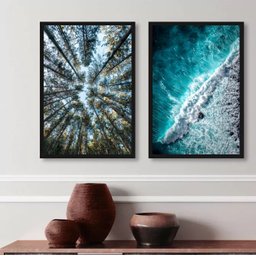 Kit 2 Quadros Decorativos Fotografias Árvores e Mar 45x34cm - com Vidro:madeira Branca - 2 Kit 2 Quadros Decorativos Fotografias Árvores e Mar 45x34cm - com Vidro:madeira Branca - 2