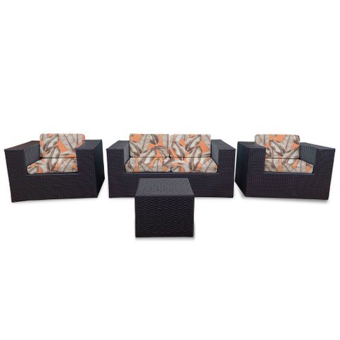 Conjunto Bora Bora Escuro - 1 Sofá 2 Lugares + 2 Poltronas + 1 Mesa de Centro - Curação