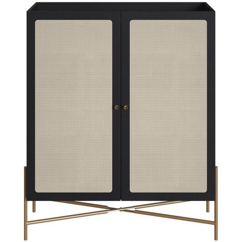 Armário Bar para Sala 2 Portas 93cm Industrial Indy A03 Nero Dourado