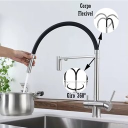 Torneira de Cozinha Gourmet Suporte de Filtro Misturador Monocomando Água Quente e Fria - 3