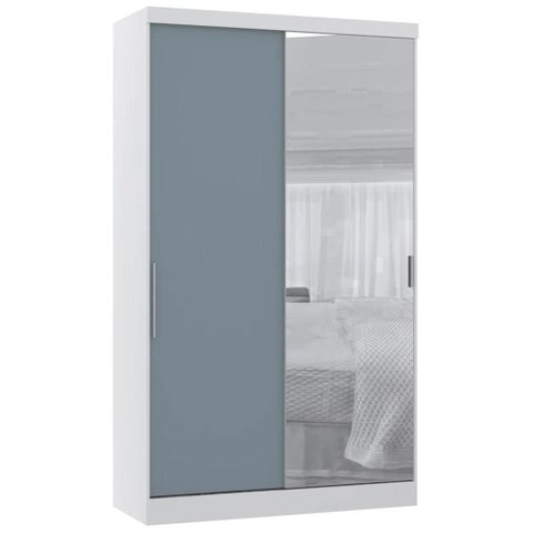 Guarda Roupa Solteiro 135cm 2 Portas e Espelho Delphi Branco/grey L01 - Mpozenato