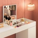 Ver imagem 4 de Escrivaninha Penteadeira Camarim Mesa de Maquiagem com Espelho Love Branco Fosco - Mabe Magazine