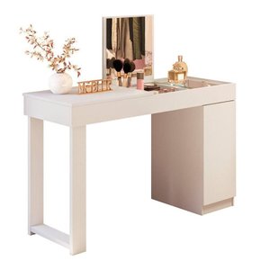 Escrivaninha Penteadeira Camarim Mesa de Maquiagem com Espelho Love Branco Fosco - Mabe Magazine