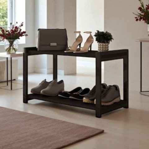 Sapateira Multiuso Industrial Atenas de Metal 2 Prateleiras Mdf:preto-preto