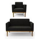 Ver imagem 2 de Conjunto Poltrona e Namoradeira Decorativa Isabella Pés Fixo em Madeira Castanho Suede Preto G19 - G