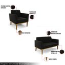 Ver imagem 3 de Conjunto Poltrona e Namoradeira Decorativa Isabella Pés Fixo em Madeira Castanho Suede Preto G19 - G