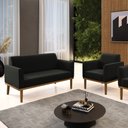 Ver imagem 1 de Conjunto Poltrona e Namoradeira Decorativa Isabella Pés Fixo em Madeira Castanho Suede Preto G19 - G