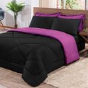 Ver imagem 2 de Kit Edredom + Jogo de Lençol Aconchego Look House Dupla Face Solteiro 04 Peças - Preto- Roxo