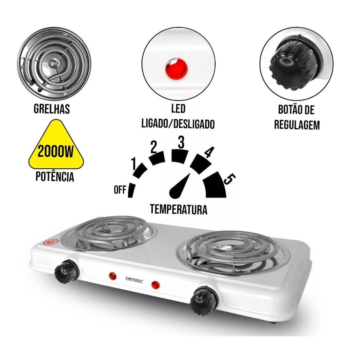 Fogão Fogareiro Cooktop Elétrico 2000 Watts 127v 2 Bocas - 2