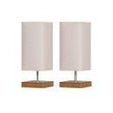 Ver imagem 1 de Kit 02 Abajur Quarto Pé Quadrado Madeira Cúpula Tecido Relevo