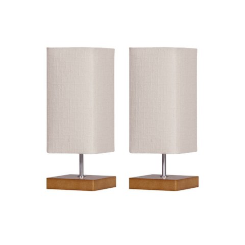 Kit 02 Abajur Quarto Pé Quadrado Madeira Cúpula Tecido Relevo