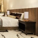 Ver imagem 2 de Kit 02 Abajur Quarto Pé Quadrado Madeira Cúpula Tecido Relevo