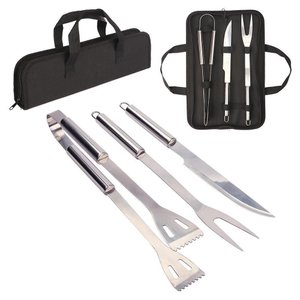 Kit Churrasco Inox Faca Garfo e Pegador com Estojo