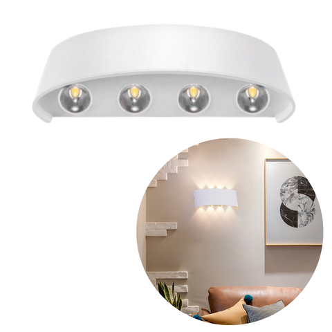 Arandela Branca Meia Lua de Sobrepor Led 8w Bivolt (branco Quente) Direção Luz Cima Baixo 8 Fachos À