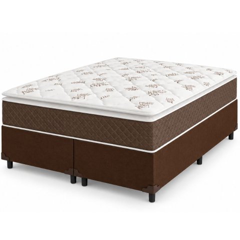 Cama Box Queen Colchão Molas Ensacadas Pillow Top Martino 158x198x63cm Marrom/Branco Umaflex