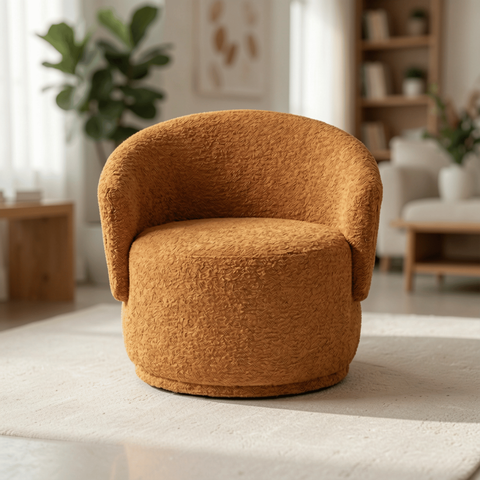Poltrona Giratória Orgânica Decorativa Capri Bouclé Suave Design Redondo Luxo P/ Leitura Sala Quarto