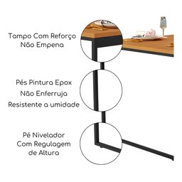 Mesa Industrial Retangular 120x80 Pé Metal Cozinha Jantar:preto/preto - 3