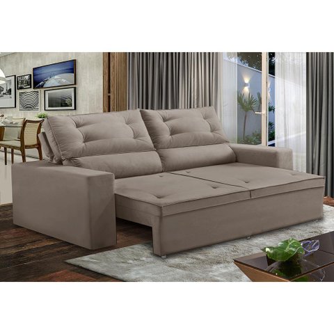 Sofá Retrátil e Reclinável 3 lugares com Molas 2,00m Laisa Suede Capuccino Madelina Decor