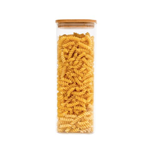 Pote de Vidro 1,9l com Tampa de Bambu Hermético Quadrado - Tüd