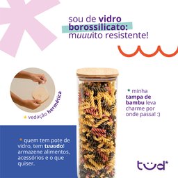 Pote de Vidro 1,9l com Tampa de Bambu Hermético Quadrado - Tüd - 4