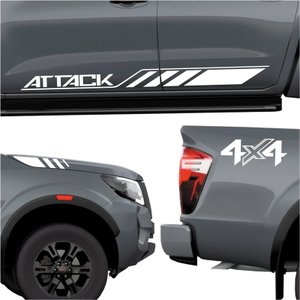 Faixa Nissan Frontier Attack 4x4 2023 Adesivo Lateral e Capô Teu Adesivo Branco
