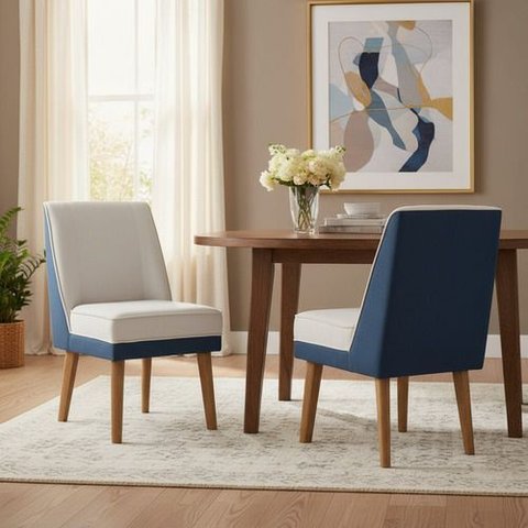 Kit 2 Cadeiras de Jantar Virgínia Composê Veludo Bege e Azul Veludo Azul-marinho Bege