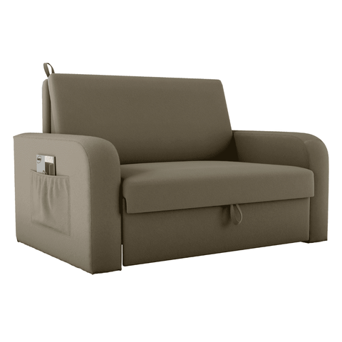 Sofá-Cama Lyon em Veludo Maserati Cappuccino com Baú 140x180cm Estrutura Eucalipto